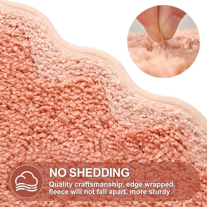 ORTIGIA Cute Coral Pink Scalloped Bath Mat, Fun Plush Microfiber Scallop Bathroom Rugs Non Slip Washable Quick Dry Absorbent, Bath Rug Shower Stall Vanities Kitchen Floor Entrance, 20x32