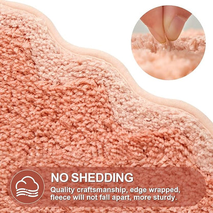 ORTIGIA Cute Coral Pink Scalloped Bath Mat, Fun Plush Microfiber Scallop Bathroom Rugs Non Slip Washable Quick Dry Absorbent, Bath Rug Shower Stall Vanities Kitchen Floor Entrance, 20x32