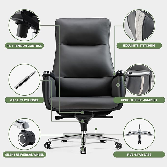 EUREKA ERGONOMIC Royal II Executive Office Chair High Back, Big and Tall with Extra Wide Seat, Silicone Leather Desk Chair Computer Chair, Modern Office Chair Home Desk Chairs-Gray