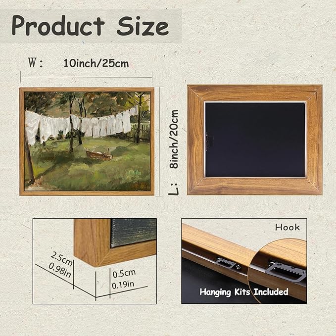 KBKBART Framed Canvas Wall Art Home Decor, Vintage Laundry Room Art Prints Wall Decor, Farmhouse Decor Canvas Oil Painting, Antique Country Landscape Wall Art Prints for Beroom Living Room Bathroom (8"x10")