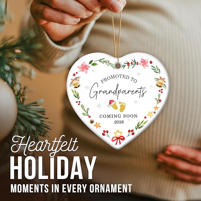 ZAGKOO Christmas Grandparents Gifts - First Time Grandparents Gifts - Promoted to Grandma, Grandpa Ornament - Coming Soon Baby Pregnancy Announcement 2026 for New Grandma, Grandpa - Ceramic Ornament