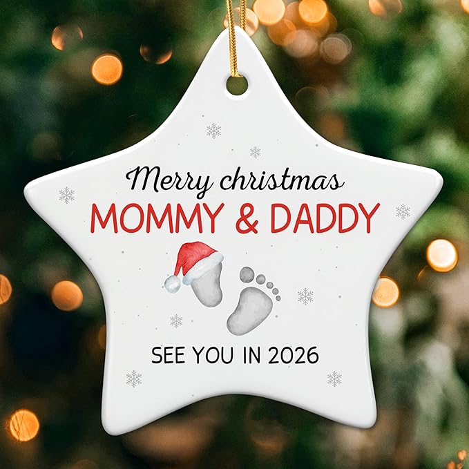 ZAGKOO Pregnancy Announcement Gifts for Grandparents, Husband, Family, Aunt - Baby Ornament 2026 - Expecting Parents to Be, First Time Mom, Dad Gifts - Christmas Tree Decoration Ceramic Ornament