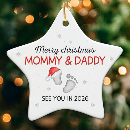 ZAGKOO Pregnancy Announcement Gifts for Grandparents, Husband, Family, Aunt - Baby Ornament 2026 - Expecting Parents to Be, First Time Mom, Dad Gifts - Christmas Tree Decoration Ceramic Ornament