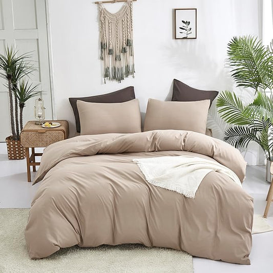 CLOTHKNOW Khaki Full Size Comforter Sets Taupe Bedding Comforter Sets Soft Tan Comforter Beige Coffee Comforter with 2 x Pillow Cases