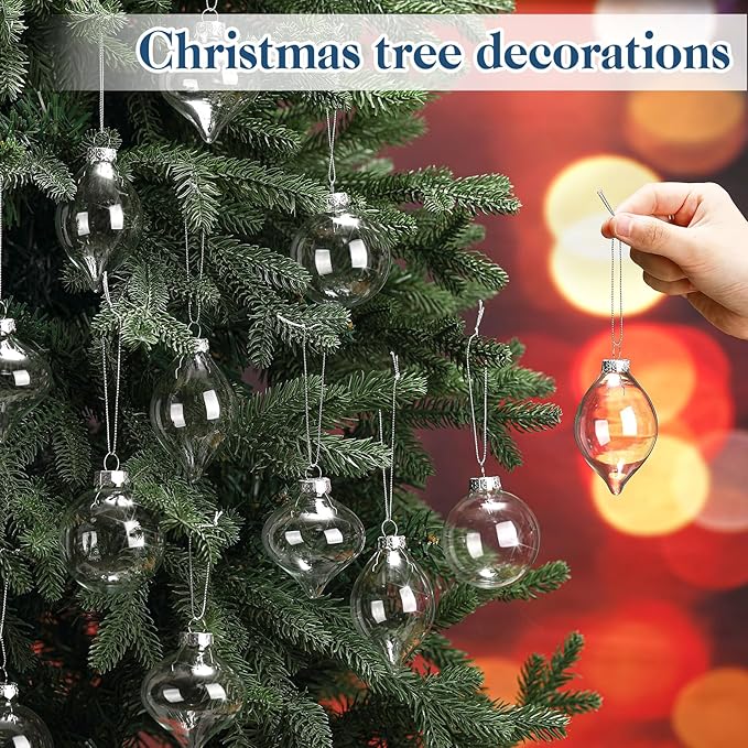 Zomiboo 12 Pcs Clear Glass Christmas Ball Ornaments Set 3.15" Hanging Shatterproof Glass Bulbs for Christmas Tree Baubles Bulk for Holiday Xmas Tree Decorations Gifts