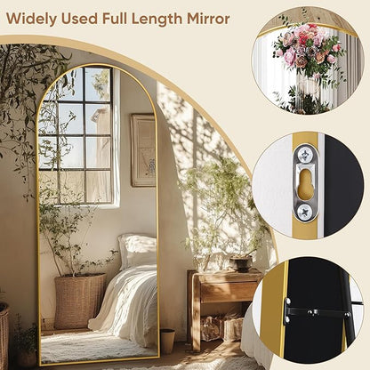 58"x18" Full Length Mirror, Arched Full Body Mirror, Standing Hanging or Leaning Floor Mirror for Bedroom and Living Room, Gold