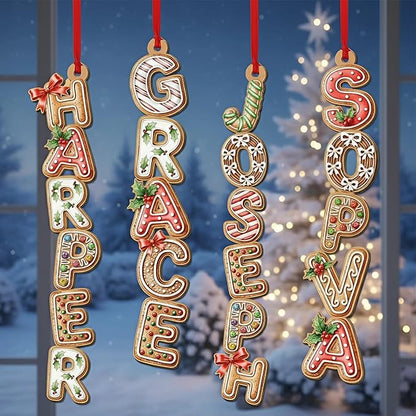 Personalized Christmas Name Letter Ornament 2025, Family Name Ornaments 2025, Custom Christmas Stocking Tag, Initial Alphabet Monogram, Kids Name Family Letter, Xmas Tree Decor