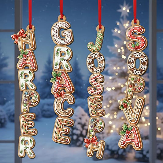 Personalized Christmas Name Letter Ornament 2025, Family Name Ornaments 2025, Custom Christmas Stocking Tag, Initial Alphabet Monogram, Kids Name Family Letter, Xmas Tree Decor