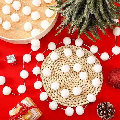 MARFOREVER 4 Pack 26.3 Ft Winter White Pom Pom Garland Ornaments, 30 Balls Christmas Felt Garland Hanging Supplies for Winter Wonderland Christmas School Classroom Fireplace Wall Home Party Decoration