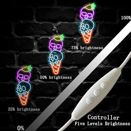 Ice Cream Skull Neon Sign, Quirky Gothic LED Wall Art,Skull Neon Light Ice Cream Neon Lighht Halloween Decor Wall Halloween Neon Sign Coffee Shop Decor, Christmas Party Bar Drink Shop-Purple