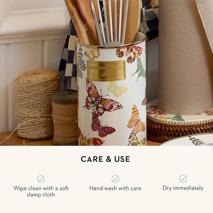 MACKENZIE-CHILDS Enamel Utensil Holder, Kitchen Utensil Holder for Countertop, Storage Caddy, Butterfly Garden