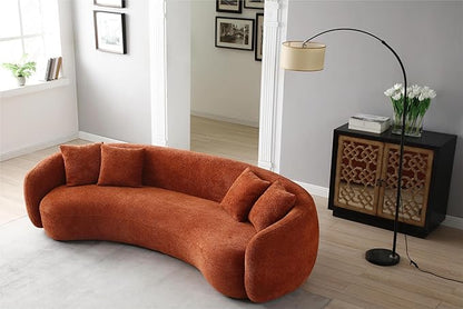 KEIKI 103" Boucle Half Moon Curved Sectional Sofa with 4 Throw Pillows, Modern Style 5-Seater Teddy Fleece Leisure Couch with Curved Backrest, Easy Assembly, for Living Room, Bedroom, Orange