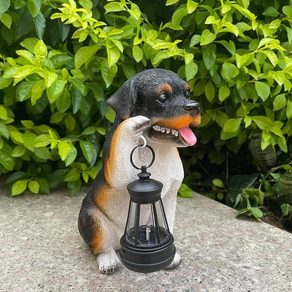 Solar Garden Statues Dog Figurine with LED Light Lantern Outdoor Art Decor for Patio Lawn Yard Housewarming Home Ornaments Gifts for Dog Lovers Mom Grandma Women