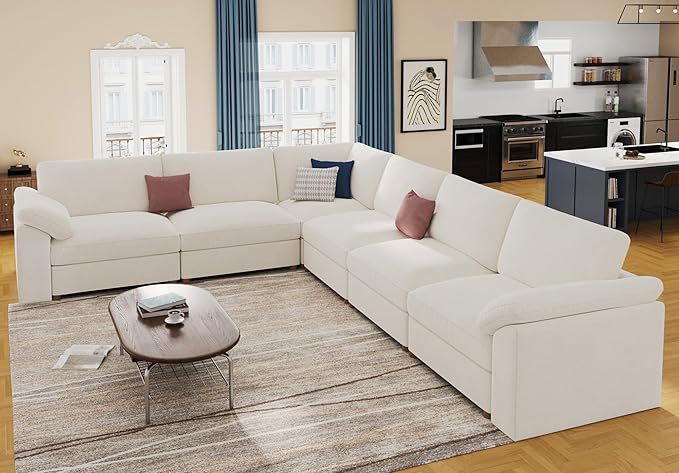 EASE MOOSE Oversized L Shape Sectional Couch,Extra Large Deep seat Gray Sectional Modular Sofa for Living Room,White