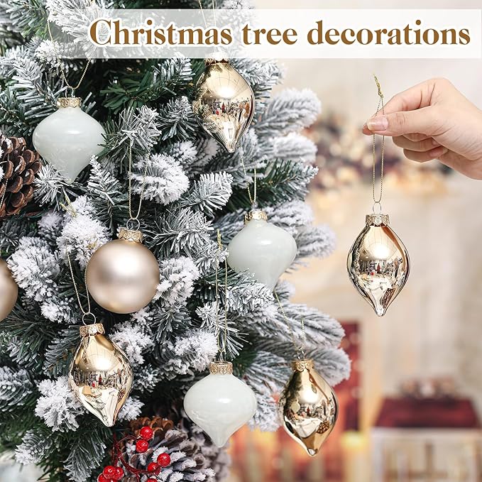 Zomiboo 12 Pcs Gold Glass Christmas Ball Ornaments Set 3.15" Hanging Shatterproof Glass Bulbs for Christmas Tree Baubles Bulk for Holiday Xmas Tree Decorations Gifts