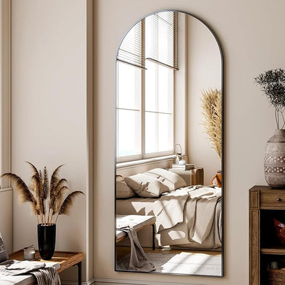 26''x 71'' Arched Full Length Mirror Floor Mirrors with Aluminum Alloy Frame Free-Standing Wall Mounted Floor Mirrors or Large Dressing Mirror, Black Mirror Full Length