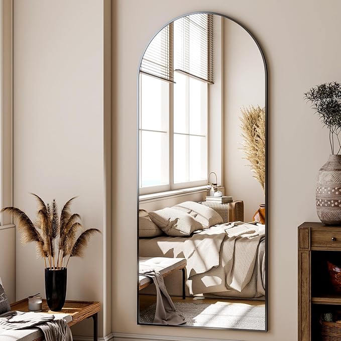 24x68 Arched Full Length Mirror Floor Mirrors with Aluminum Alloy Frame Free-Standing Wall Mounted Floor Mirrors or Large Dressing Mirror, Black Mirror Full Length