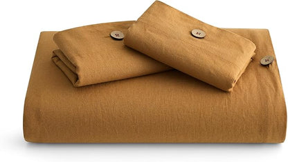 Bedsure Linen Duvet Cover Queen - Linen Cotton Blend Bedding Set, Soft & Cozy, 3 Pieces, 1 Duvet Cover 90x90 and 2 Pillowcases, Pumpkin Yellow Color Cooling Bedding, Comforter Sold Separately