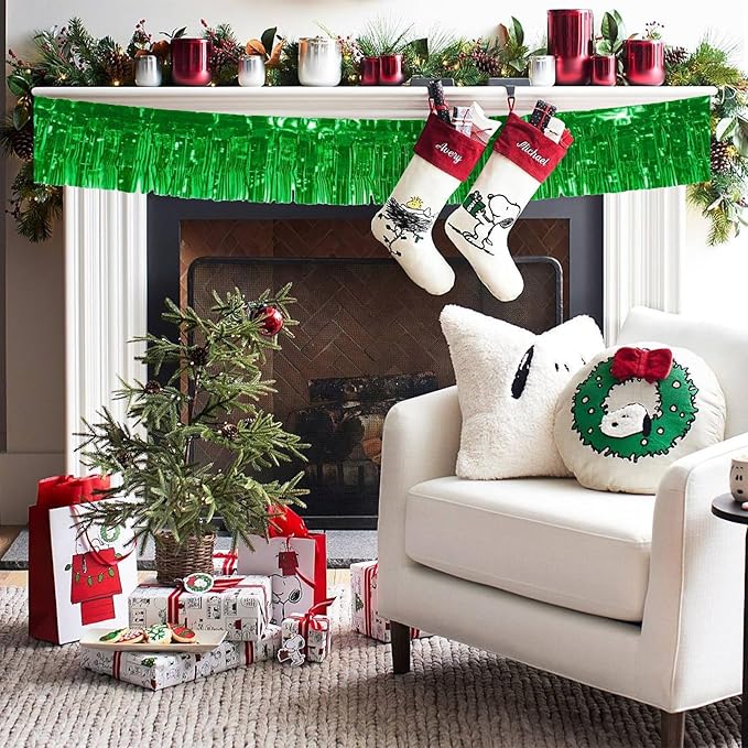 12 Pack 10 Feet Metallic Foil Fringe Garland Tinsel Streamers Banner, Green Wall Hanging Tinsel Fringe Banners for Parade Floats, Wedding, Birthday, Christmas, New Year Party Decorations