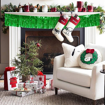 12 Pack 10 Feet Metallic Foil Fringe Garland Tinsel Streamers Banner, Green Wall Hanging Tinsel Fringe Banners for Parade Floats, Wedding, Birthday, Christmas, New Year Party Decorations