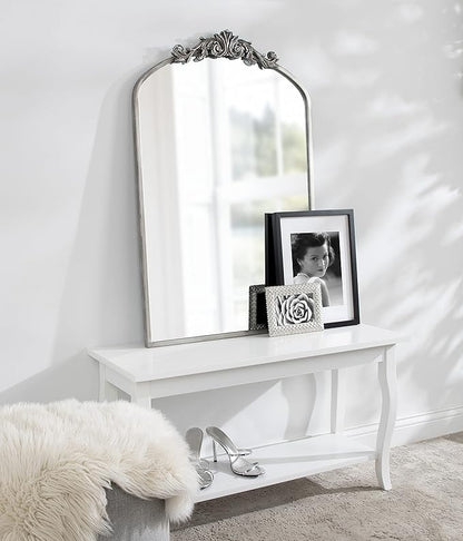 Kate and Laurel Arendahl Traditional Arch Mirror, 24 x 36, Antique Silver, Baroque Inspired Wall Decor