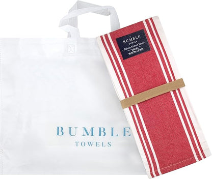 Premium Kitchen Towels 6 Pack Large Cotton Hand Towels Flat Terry Absorbent Hanging Loop Wide Stripe Red 20x28