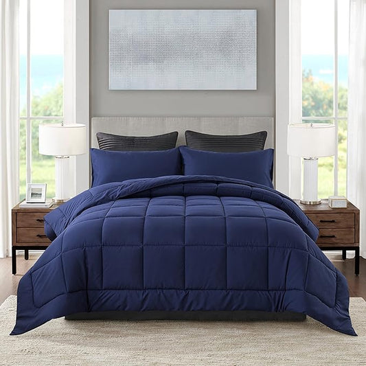 DOWNCOOL Twin Comforter Set -All Season Bedding Comforters Sets with 1 Pillow Case -2 Pieces Bed Set Down Alternative Comforter Set -Blue Twin Bedding Sets(64"x88")