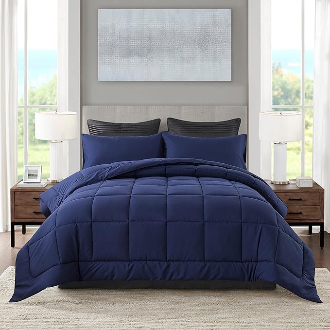 DOWNCOOL King Size Comforter Set -All Season Bedding Comforters Sets with 2 Pillow Cases -3 Pieces Bed Set Down Alternative King Bedding Set -Blue King Comforter Set(102"x90")