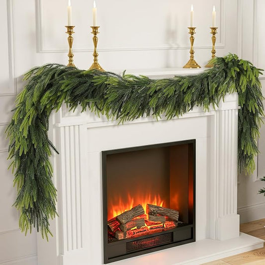 N&T NIETING 9FT Christmas Norfolk Pine Garland Real Touch Pine Artificial Garlands Faux Greenery Garland Winter Christmas Garland for Table Mantle Fireplace Indoor Outdoor Xmas Decorations (1 Pcs)