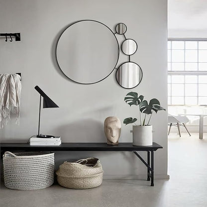 LuxenHome 34.5"x24.5" Circles Wall Mirror, Black Metal Frame Iron Loops Round Decorative Wall Decor, Modern Accent Mirror for Vanity Living Room Bedroom Bathroom Entryway Corner