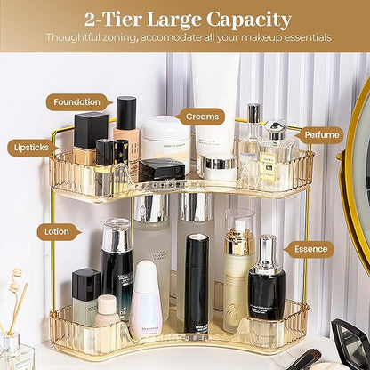 Aveniee Corner Bathroom Counter Organizer, Bathroom Countertop Shelf Makeup Organizer for Vanity Perfume Corner Storage (2 Tiers, Gold)