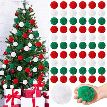 2 Pack Large Pom Poms Garland Hanging Decorations Colorful Soft Faux Rabbit Fur Ball Garland for Easter Xmas Holiday Wedding Baby Shower Birthday Party Supplies(Christmas,3.15 Inch)