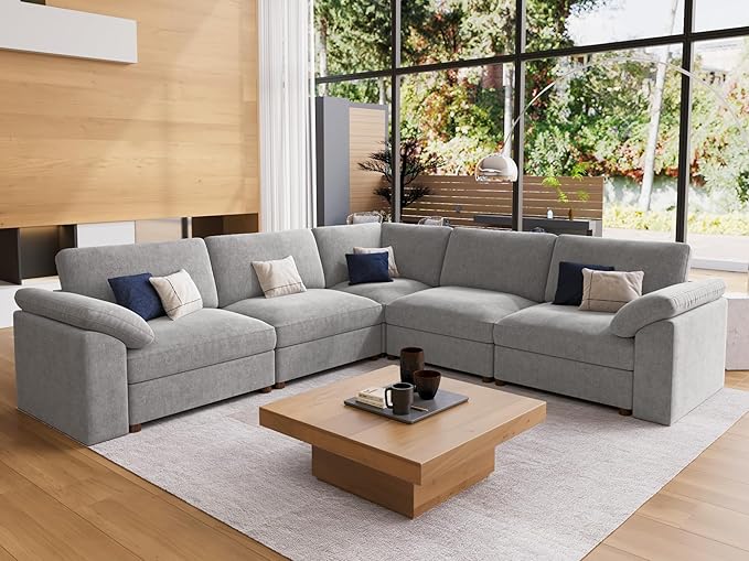 EASE MOOSE Oversized Modular Sectional Sofa, Extra Large L Shape Sectional Couch,Comfty Wide Deep seat Modular Sofa for Living Room, Removable Cover,Light Gray
