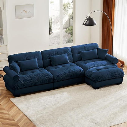 SoarFlash Velvet Sectional Sofa Ottoman, Blue