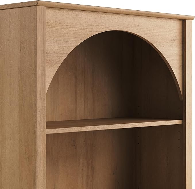 Prepac Ark 78" Tall 5-Tier Arched Bookcase in Natural Oak Veneer, Modern Storage Accent Bookshelf with 3 Adjustable Shelves for Home, Office, Living Room, Bedroom 78”H x 32”W x 13”D