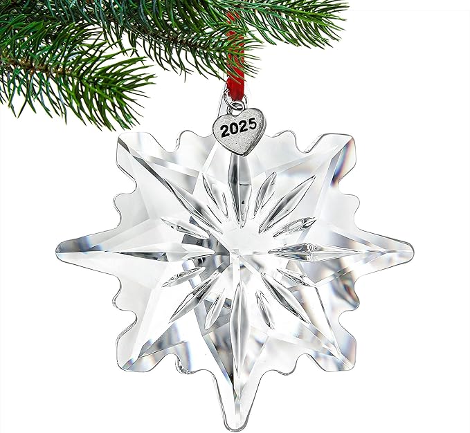2025 Clear Crystal Snowflake Ornaments for Christmas Tree 3.15" Glass Crystal Star Ornament for Tree