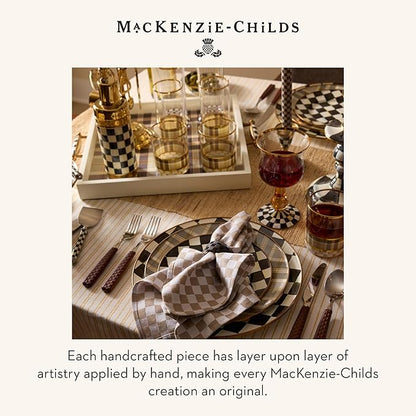 MACKENZIE-CHILDS Set of 4 Highball Glasses, Tall Drinking Glasses, 14 Ounces, Brown-and-White Tartan Mocha