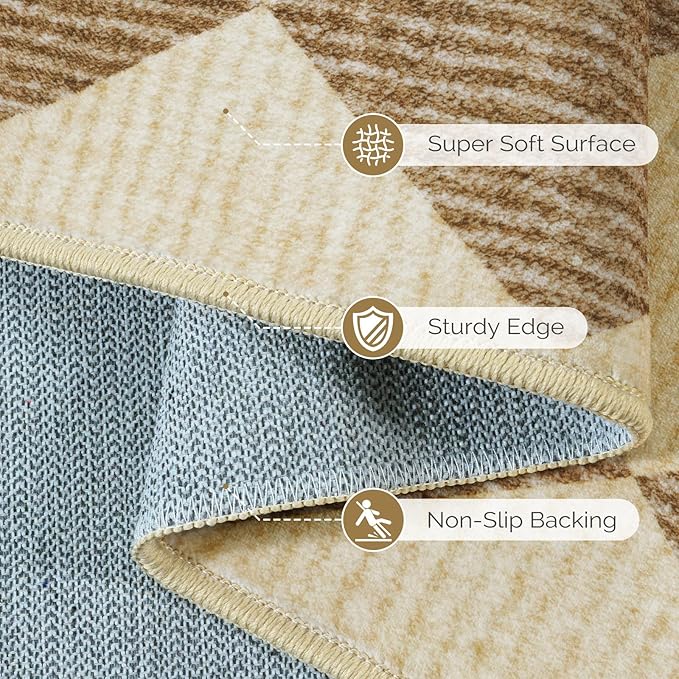 LIVEBOX 5x7 Checkered Rugs for Living Room, Washable Diamond Rug Non-Slip Modern Neutral Geometric Plaid Area Rugs for Bedroom Boys, Low Pile Farmhouse Carpet for Dinning Room Classroom, Brown