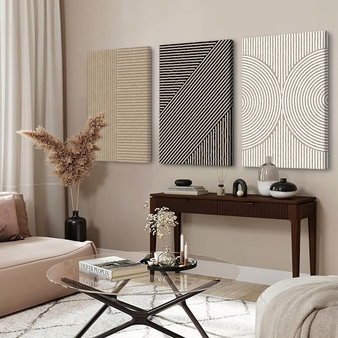 Boho Modern Wall Art Pictures Neutral Abstract Canvas Wall Decor Minimalist Line Wall Art Beige Brown Black Poster Mid Century Painting Artwork for Living Room Bedroom 24x36x3 Inch Wrapped Canvas