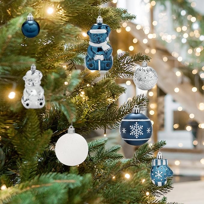 70 Pcs Shatterproof Christmas Balls Ornaments for Outdoor Use，Elegant Blue Christmas Yard Decorations Outdoor with Hanging Loops，A Set of Christmas Tree Decoration for Home, Wedding, Party