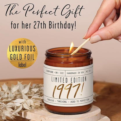 27th Birthday Gifts for Women - 'Limited Edition 1997' Soy Candle, w/Champagne on Ice I 27 Birthday Gifts for Women I 27th Birthday Gift for Her Ideas I 9oz Reusable Jar, 50Hr Burn, Made in USA