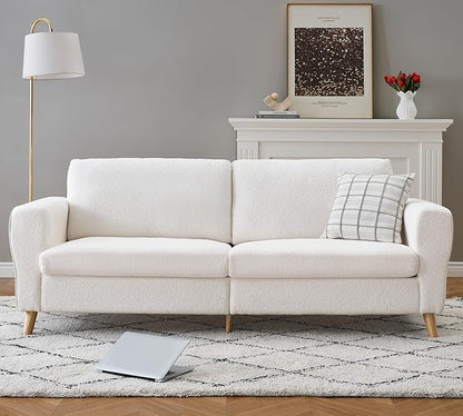 GarveeHome 84" Sofa Couch, Large Loveseat Sofa with Wide Armrests, Deep Seats & Wood Feet, 3 Seater Modern Boucle Sofa, Comfy Couches for Living Room Bathroom Small Spaces, White