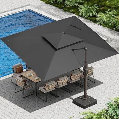 10 X 13 FT Cantilever Patio Umbrella Outdoor Heavy Duty Double Top Windproof Rectangle Offset Umbrellas with 360-degree Rotation for Pool Deck Backyard, Grey
