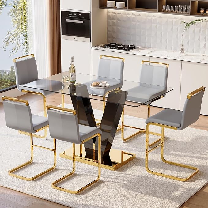 Counter Height Bar Stools Set of 6,Bar Stools with Back,25" Light Grey Island Chairs with Gold Chrome Plated Metal Leg,Faux Leather Barstools for Pub Kitchen Counter Dining Chair