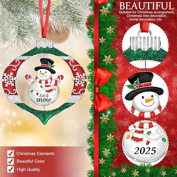 2025 Christmas Ornaments for Tree,Christmas Wreath Ornaments 2025 with Rotatable Tree for Christmas Tree Decorations Holiday Decorative Annual Keepsake Gift (Metal,Silver)