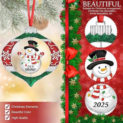 2025 Christmas Ornaments for Tree,Christmas Wreath Ornaments 2025 with Rotatable Tree for Christmas Tree Decorations Holiday Decorative Annual Keepsake Gift (Metal,Silver)