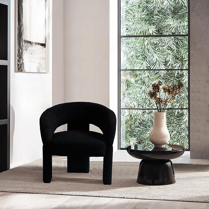 Modern Accent Chairs Set of 2 Black Sherpa Round Barrel Armchairs Comfy Upholstered Lounge Chair for Living Room Bedroom Reading Chair Vanity Chair Comfy Office Waiting Room Chairs