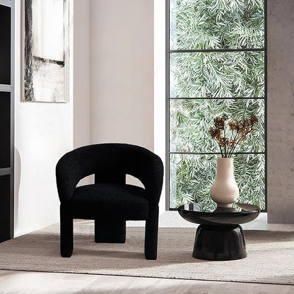 Modern Accent Chairs Set of 2 Black Sherpa Round Barrel Armchairs Comfy Upholstered Lounge Chair for Living Room Bedroom Reading Chair Vanity Chair Comfy Office Waiting Room Chairs