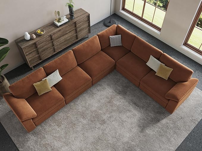 EASE MOOSE Oversized L Shape Sectional Couch,Extra Large Deep seat Brown Sectional Modular Sofa for Living Room