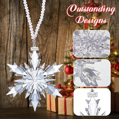 2025 Annual Edition Snowflake Christmas Ornament, Display Winter House Decor with Gift Box (Clear Crystal A)